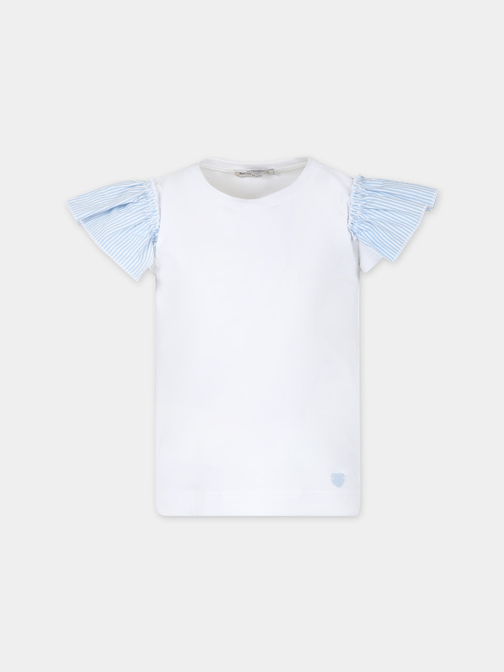 T-shirt blanc pour fille avec coer bleu ciel